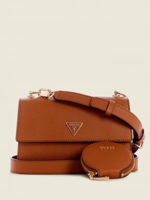 Guess Alexie Flap Kadın Çapraz Askılı Çanta Açık Kahverengi | 92814MJHX