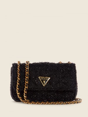 Guess Cessily Tweed Convertible Kadın Mini Çanta Siyah | 21784HLBA