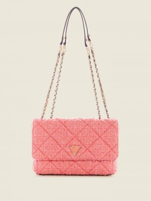 Guess Cessily Tweed Convertible Kadın Çapraz Askılı Çanta Mercan | 89164HIGK