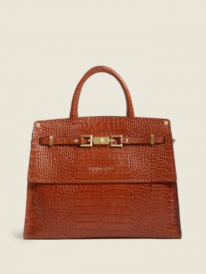 Guess Cristina Croc Deri Kadın Satchel Çanta Kahverengi | 17392WBCU