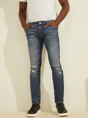 Guess Destroyed Knee Sıska Erkek Pantolon Mavi | 18390TBMS