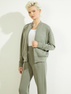 Guess Eco Effie Zip-Up Kadın Tişörtü Zeytin Yeşili | 58146IFVX