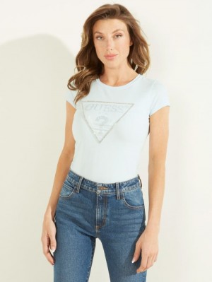 Guess Embellished Logo Tee Kadın Üstler Açık Turkuaz | 36907DPVO