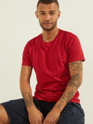 Guess Embroidered Logo Tee Erkek Tişört Kırmızı | 13428FWQZ