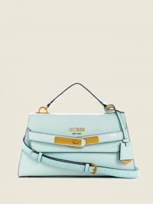 Guess Enisa-Handle Flap Kadın Satchel Çanta Turkuaz | 30987ZEOQ