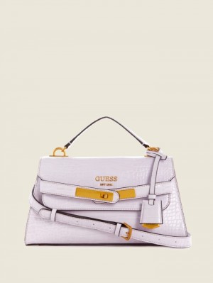 Guess Enisa-Handle Flap Kadın Satchel Çanta Mor | 65834ZVLJ