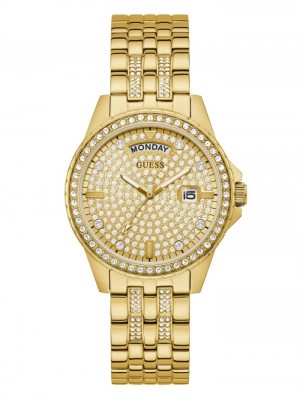 Guess Gold-Tone Rhinestone Analog Kadın Saat Altın | 37256XVHT