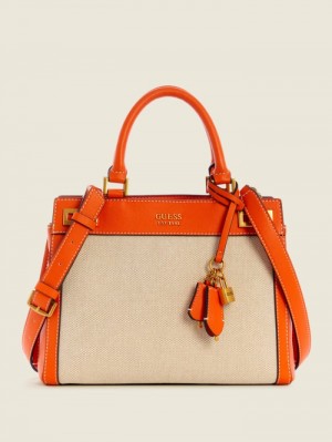 Guess Katey Kanvas Luxury Kadın Satchel Çanta Siyah | 89402XGKO