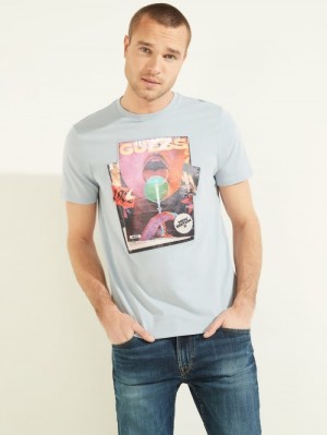 Guess Magazine Tee Erkek Tişört Mavi | 03269HRJT