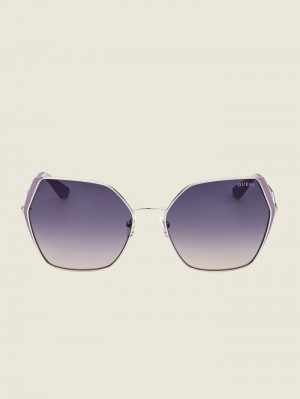 Guess Oversized Metal Geometric Kadın Güneş Gözlüğü Gümüş | 13586FVYZ