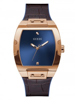 Guess Rose Gold-Tone and Navy Barrel Analog Erkek Saat Renkli | 51748ZXBS