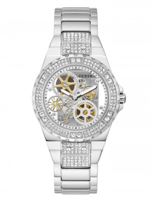 Guess Silver-Tone Exposed Dial Analog Kadın Saat Gümüş | 68145EVKD