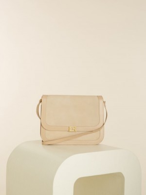 Guess Thea Medium Flap Deri Kadın Çapraz Askılı Çanta Bej Rengi | 54329VDBH