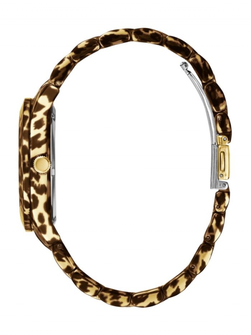Guess Animal Print Gold-Tone Kadın Saat Renkli | 84013XBNV