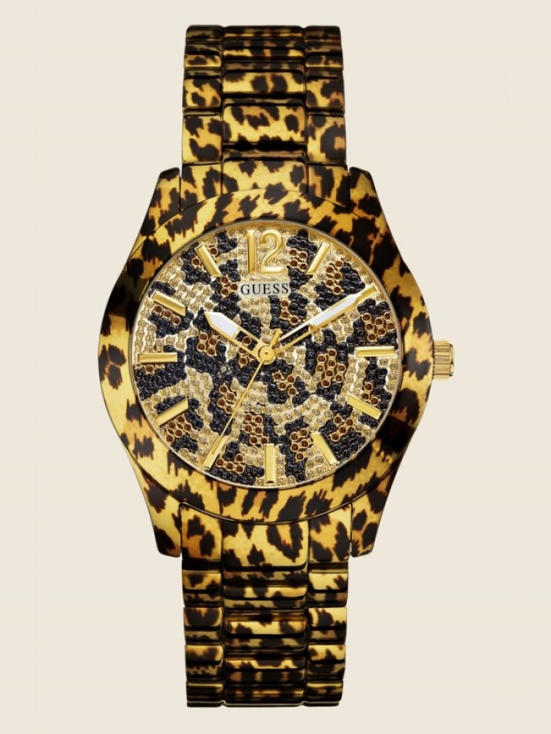 Guess Animal Print Gold-Tone Kadın Saat Renkli | 84013XBNV