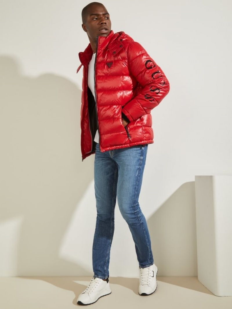 Guess Anthony Logo Puffer Erkek Ceket Kırmızı | 01675NJEG