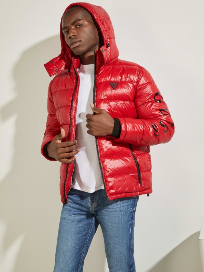 Guess Anthony Logo Puffer Erkek Ceket Kırmızı | 01675NJEG