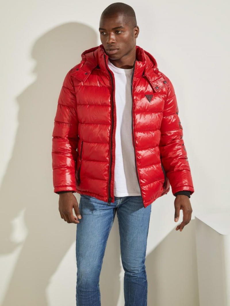 Guess Anthony Logo Puffer Erkek Ceket Kırmızı | 01675NJEG