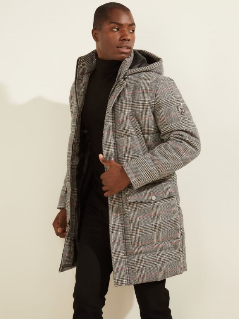 Guess Arctic Trax Plaid Puffer Erkek Ceket Gri | 19325KYAQ
