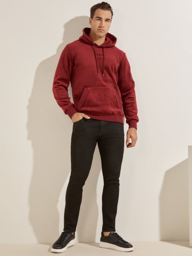 Guess Bonded Velvet Erkek Kapüşonlu Sweatshirt Bordo | 91782FGNQ