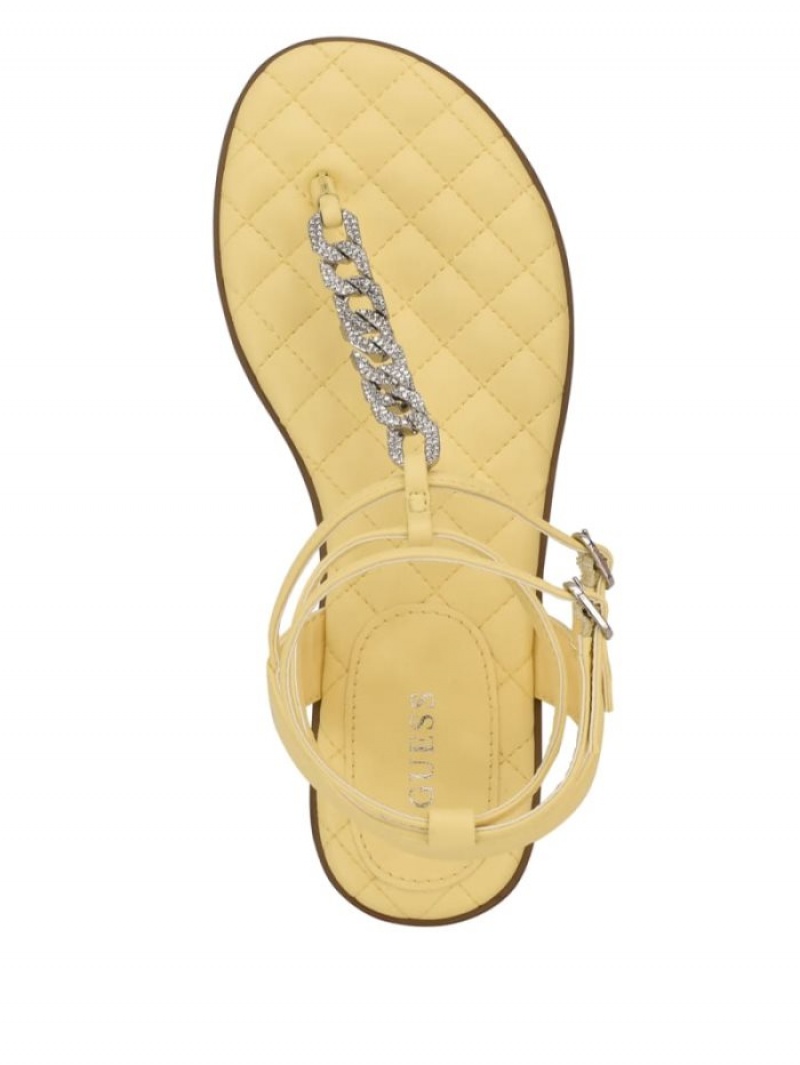 Guess Brighti Chain T-Askılı Kadın Sandalet Sarı | 42396JQZY
