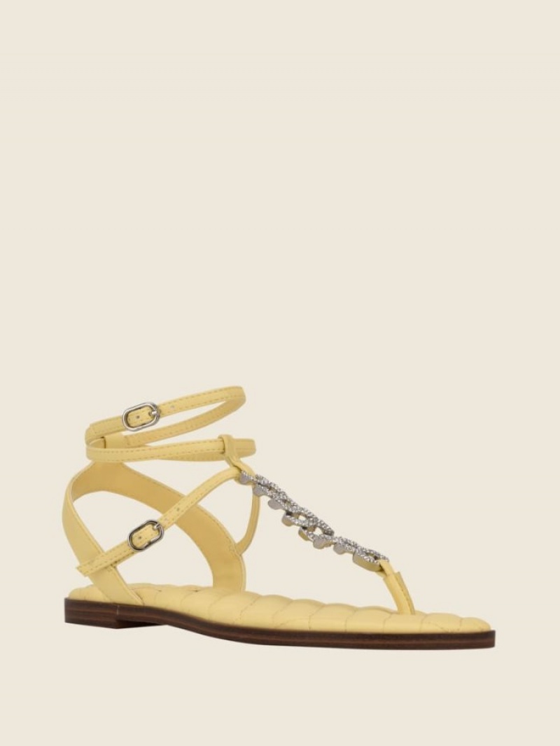 Guess Brighti Chain T-Askılı Kadın Sandalet Sarı | 42396JQZY