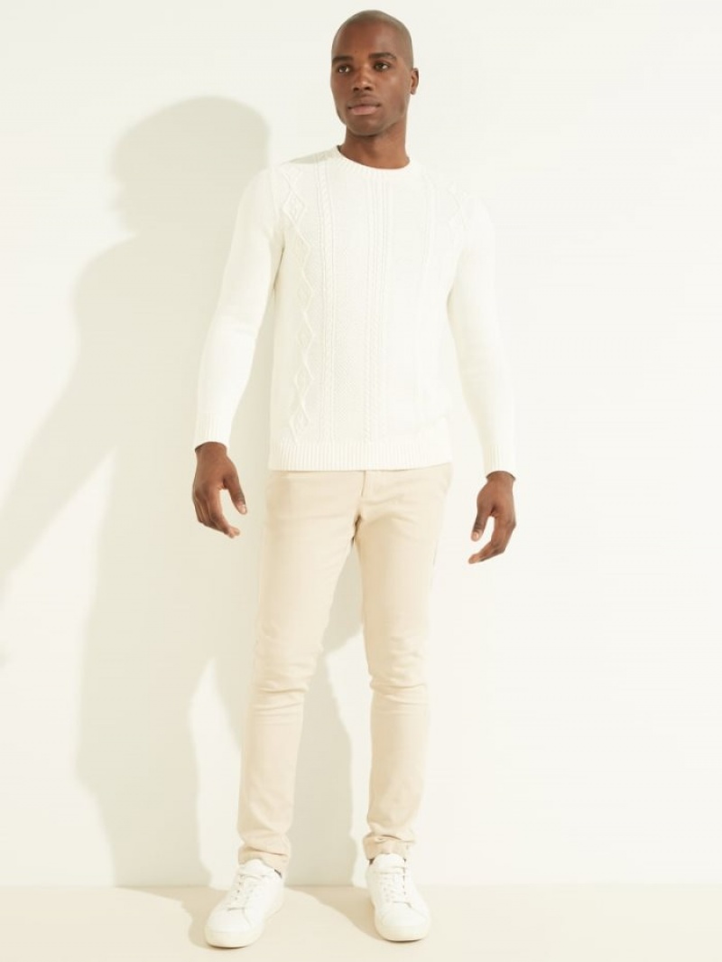Guess Cable-Knit Crewneck Erkek Kazak Beyaz | 54836JNPA