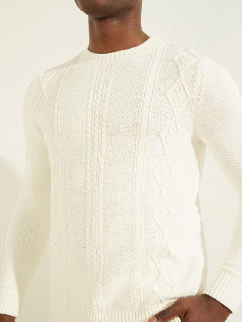 Guess Cable-Knit Crewneck Erkek Kazak Beyaz | 54836JNPA