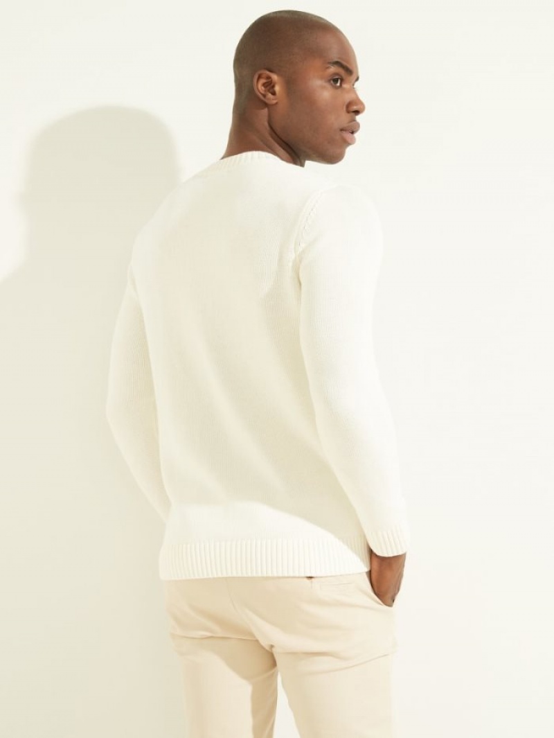 Guess Cable-Knit Crewneck Erkek Kazak Beyaz | 54836JNPA