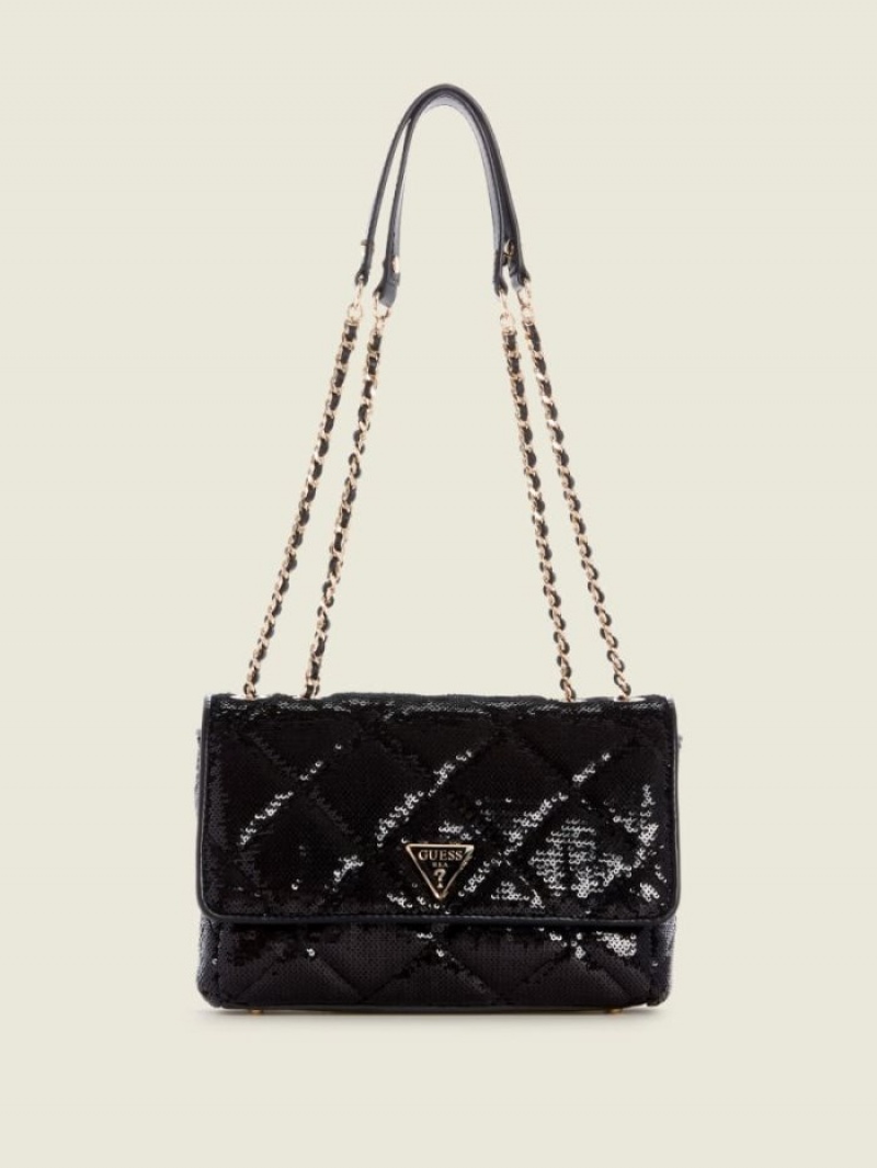 Guess Cessily Sequins Convertible Kadın Çapraz Askılı Çanta Siyah | 61478IDTC