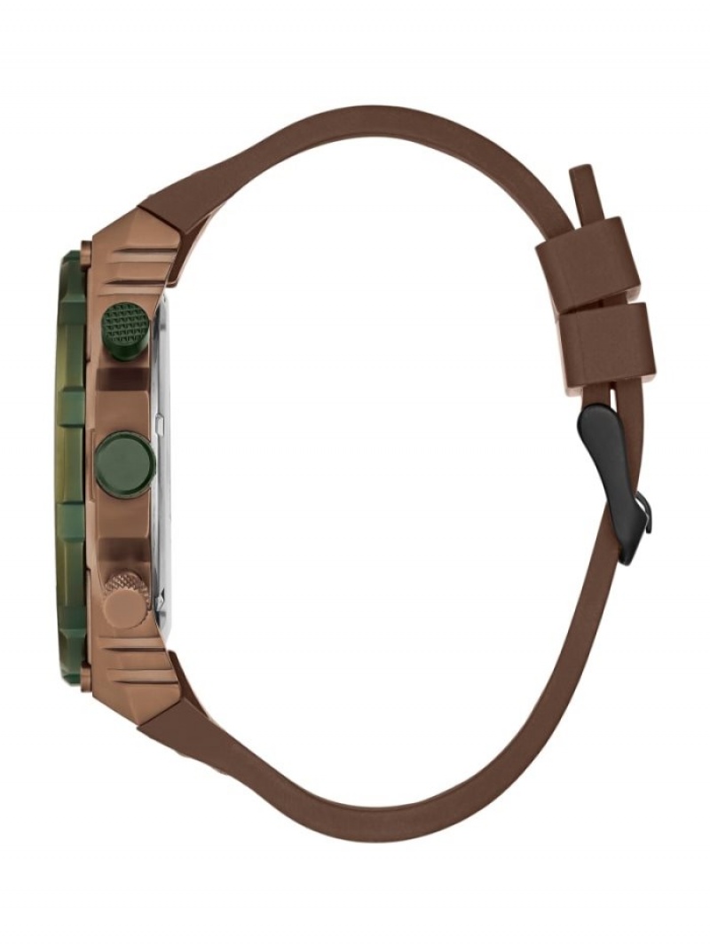 Guess Coffee-Tone and Olive Çok Işlevli Erkek Saat Kahverengi | 08276KXTJ