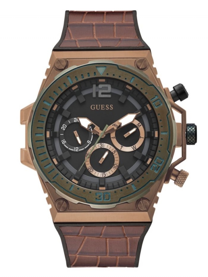 Guess Coffee-Tone and Olive Çok Işlevli Erkek Saat Kahverengi | 08276KXTJ
