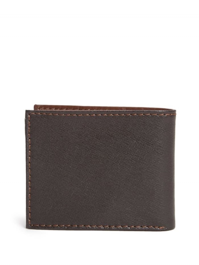 Guess Contrast Stitch Slimfold Erkek Çanta Kahverengi | 80629VXEK