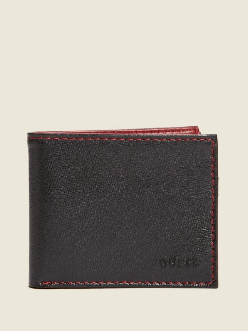Guess Contrast Stitch Slimfold Erkek Çanta Siyah | 45307DRUW