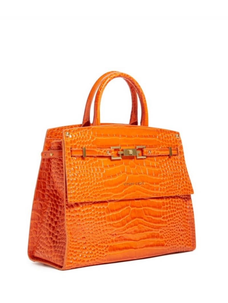 Guess Cristina Croc Deri Kadın Satchel Çanta Turuncu | 49637POZS
