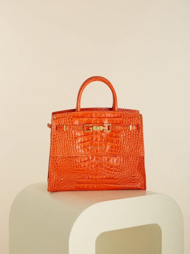 Guess Cristina Croc Deri Kadın Satchel Çanta Turuncu | 49637POZS