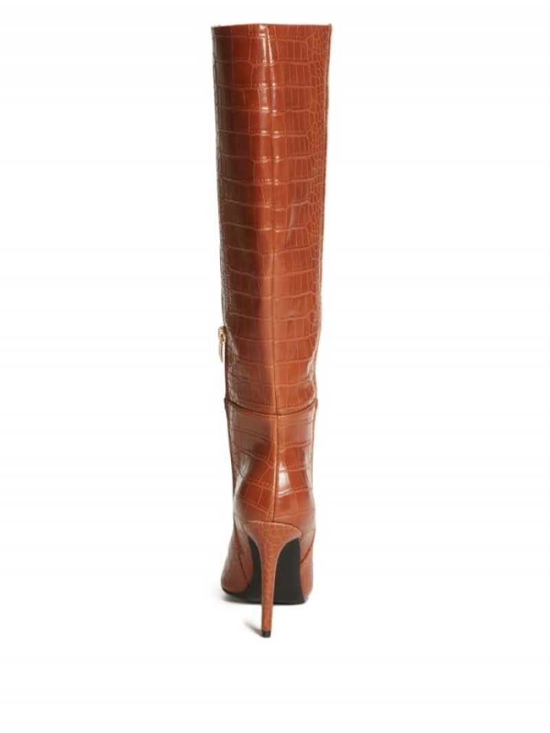 Guess Croc Knee-High Kadın Bot Kahverengi | 17549ZTPN