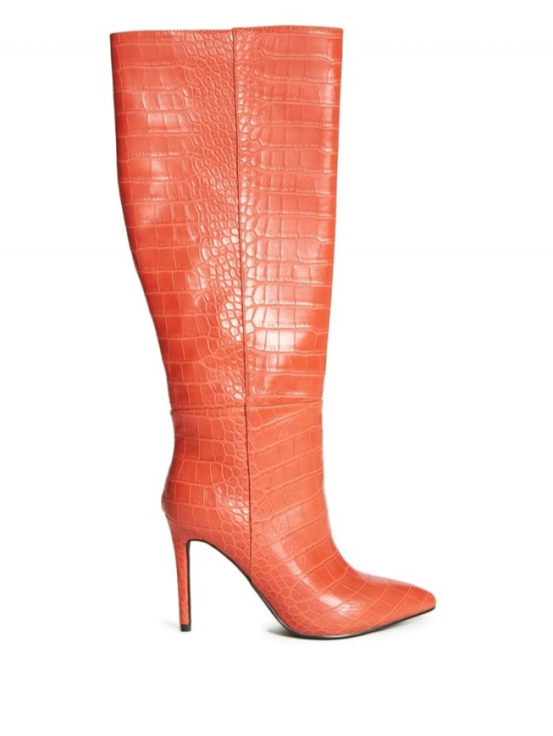 Guess Croc Knee-High Kadın Bot Turuncu | 65942TLUH
