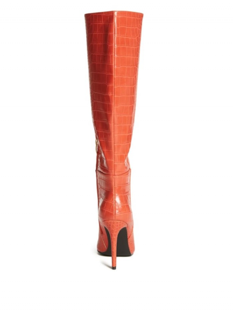 Guess Croc Knee-High Kadın Bot Turuncu | 65942TLUH