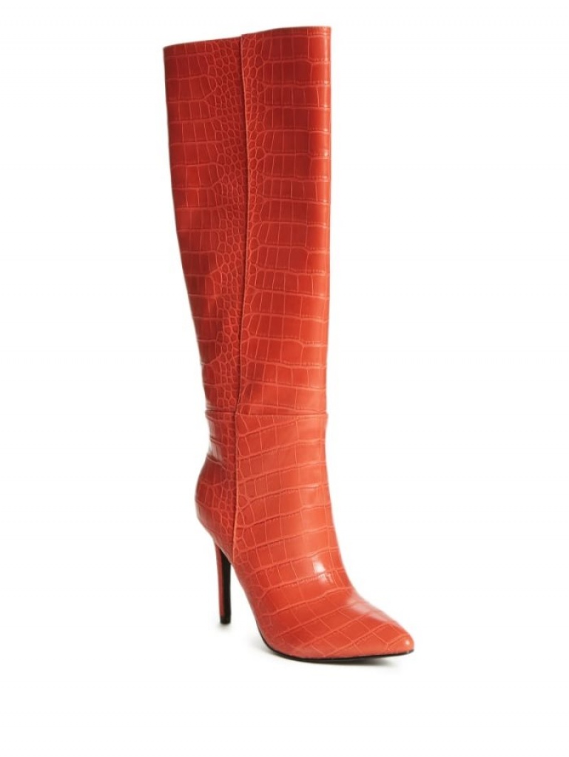 Guess Croc Knee-High Kadın Bot Turuncu | 65942TLUH