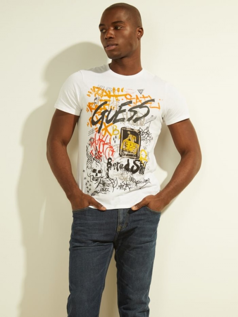 Guess DTLA Graffiti Tee Erkek Tişört Beyaz | 83529YUGI