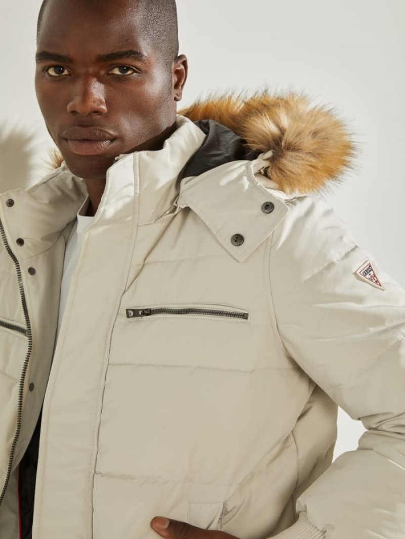 Guess David Puffer Erkek Ceket Krema Beyaz | 85190RKXV