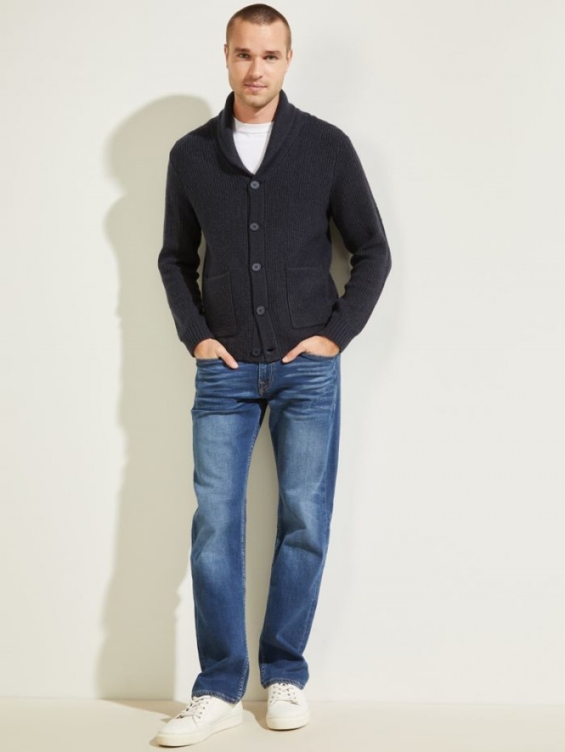 Guess Declan Shawl Cardigan Erkek Kazak Koyu Mavi | 71503DFMZ