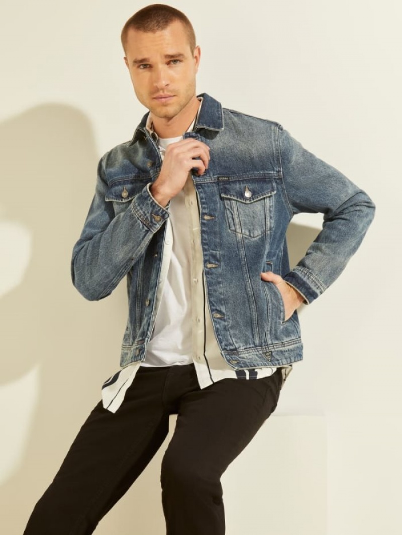 Guess Dillon Klasik Denim Erkek Ceket Mavi | 47085IREM