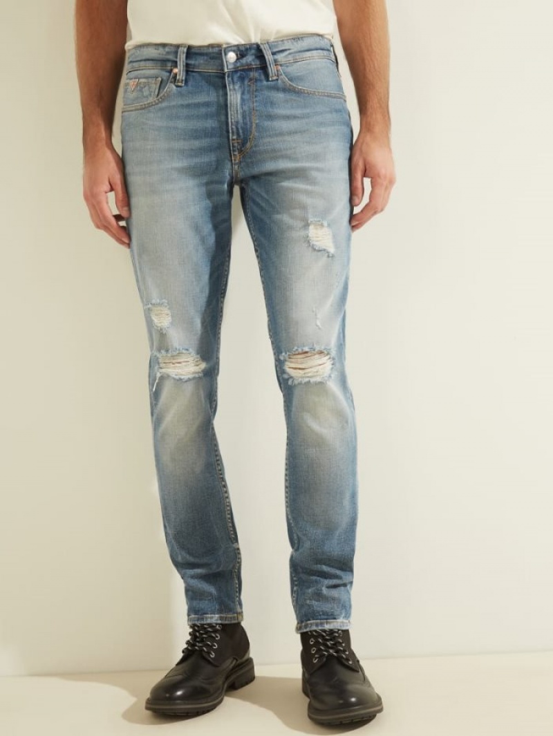 Guess Distressed Slim Tapered Erkek Pantolon Mavi | 05718JHNI
