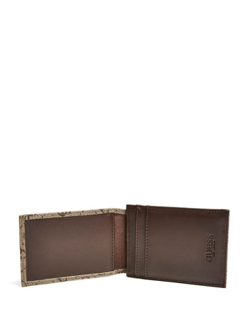 Guess Don Logo-Print Magnetic Card Case Kadın Cüzdan Kahverengi | 32164WXAQ