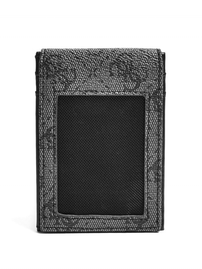 Guess Don Logo-Print Magnetic Card Case Kadın Cüzdan Siyah | 98642SDRV