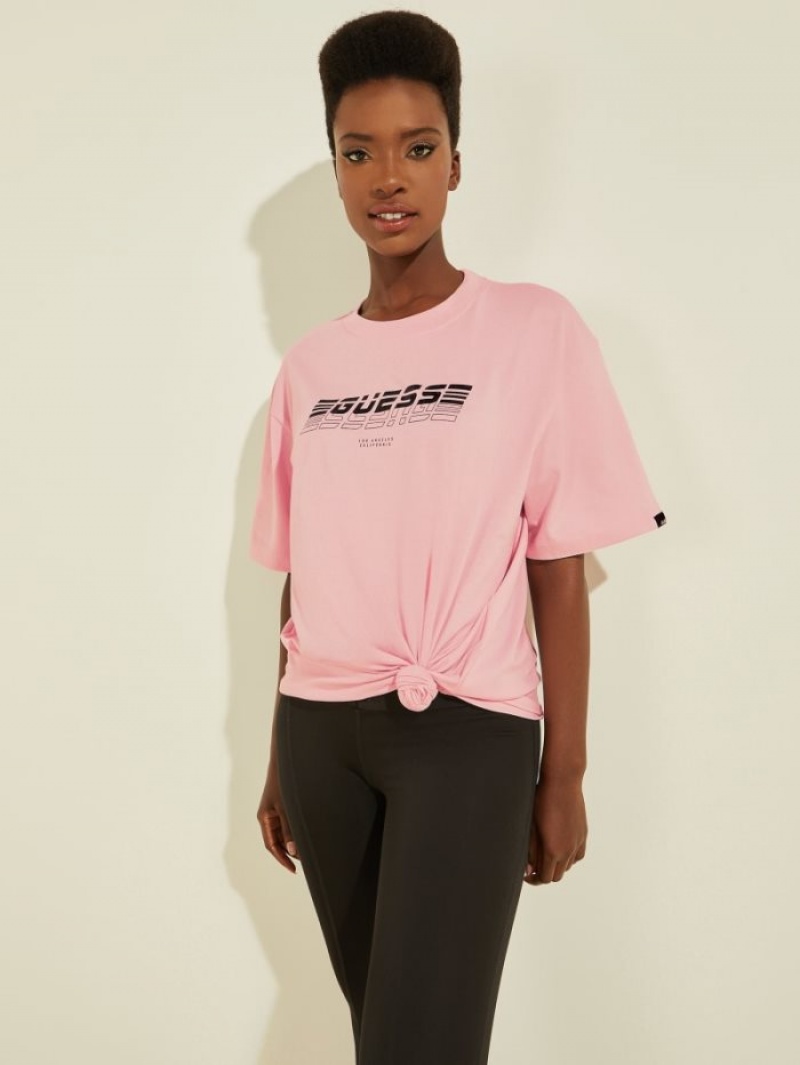 Guess Eco Dalya Logo Tee Kadın Üstler Açık Pembe | 49521YMUH