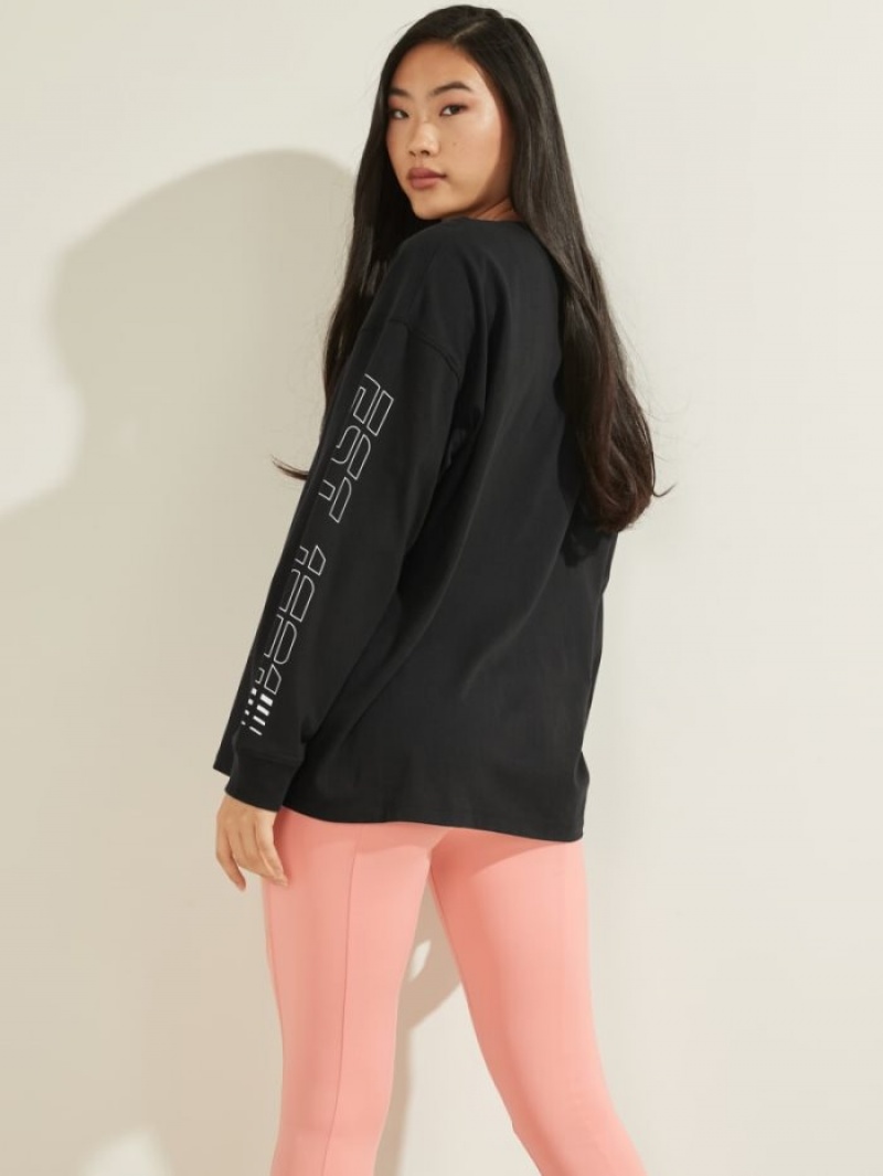 Guess Eco Dalya Long-Sleeve Tee Kadın Kapüşonlu Sweatshirt Siyah | 08251KIQD