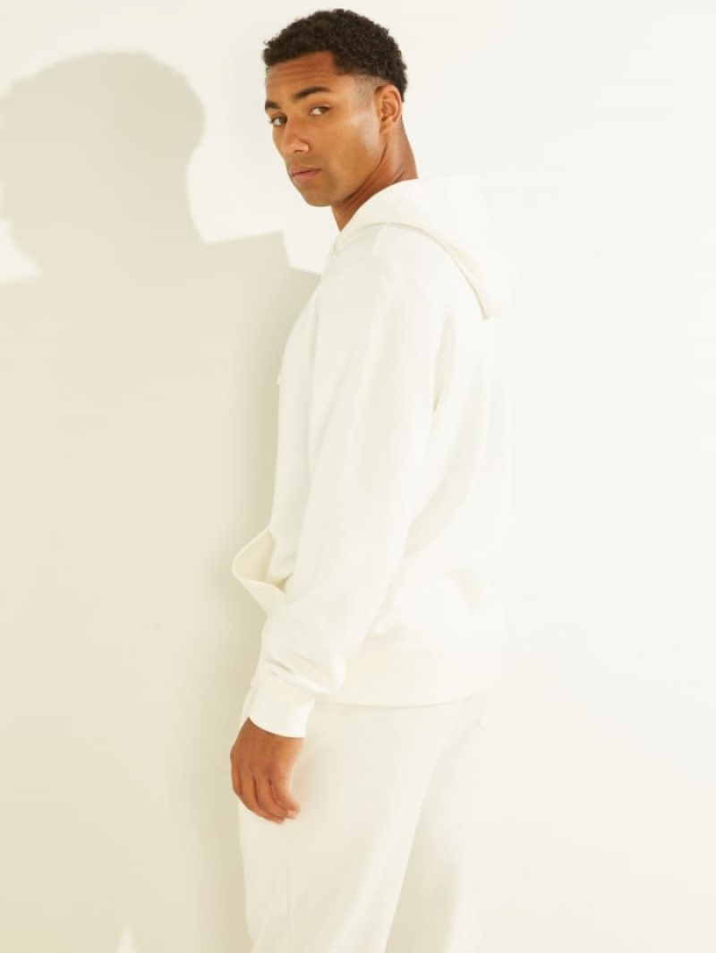 Guess Eco Roy Embroidered Logo Erkek Kapüşonlu Sweatshirt Beyaz | 04629QZEG